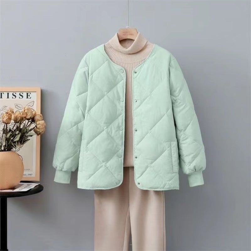 Down Cotton-Padded Jacket Women'S Short Hong Kong-Style Diamond-Shaped Plume Light Cotton-Padded Coat Loose Cotton-Padded Jacket - Image 5